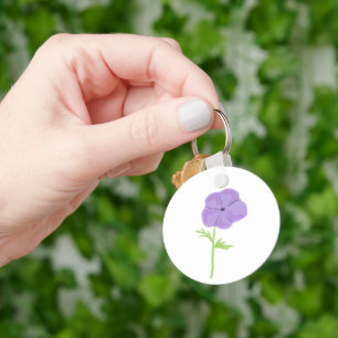 Porte-clés Cadeau Botanique de Fleur Sauvage Violette Minimal