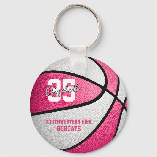 Porte-clés cadeau de basket-ball de fille blanche rose avec n (Recto)