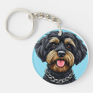Porte-clés Cadeau de chien noir duveteux pour amateurs d'anim