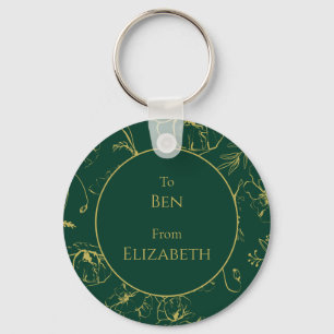 Porte-clés Cadeau de Fêtes Élégant Vert et Or Botanique