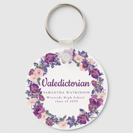 Porte-clés Cadeau de graduation florale violet et rose valedi (Recto)
