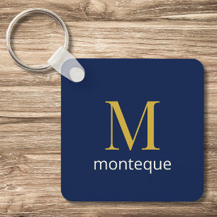 Porte-clés Cadeau de luxe en bleu marine profond avec monogra