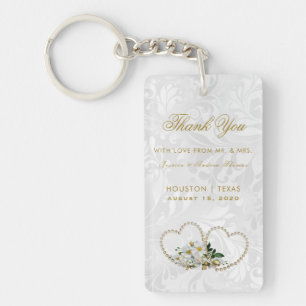 Porte-clés Cadeau de mariage en damasque Cœurs et fleurs de p