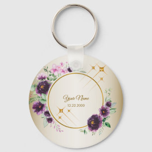 Porte-clés Cadeau de mariage Fête Violet Rose Floral Vert Dor