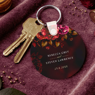 Porte-clés Cadeau de mariage floral noir rouge élégant et lun
