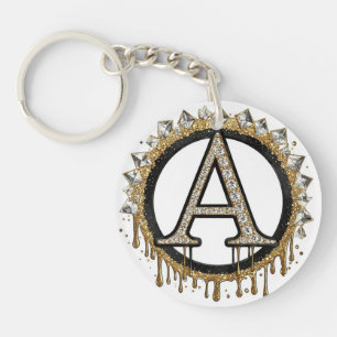Porte-clés Cadeau de mariage initial en or Monogramme perle