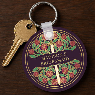 Porte-clés Cadeau de mariage royal Floral Aubergine Doré Demo