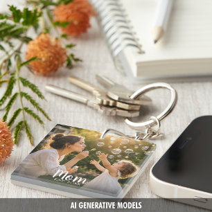 Porte-clés Cadeau de Mémoire Photo de Maman Établie
