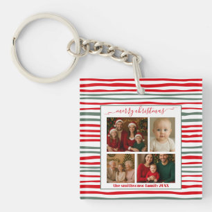 Porte-clés Cadeau de Noël photo de famille à rayures minimali