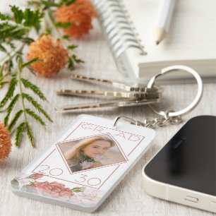 Porte-clés Cadeau de photo de diplômé personnalisé floral