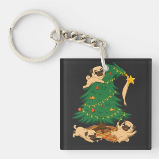 Porte-clés Cadeau de pug drôle pour Noël (Devant)