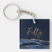 Porte-clés Cadeau de remerciement en agate bleue et or pour 5 (Devant)