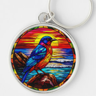 Porte-clés Cadeau de rocher perché d'oiseau au coucher de sol