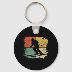 Porte-clés Cadeau de silhouette de skieur carré Ski rétro Hiv