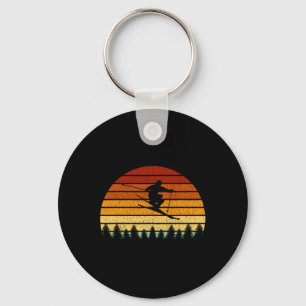 Porte-clés Cadeau de ski de coucher de soleil vintage pour sk