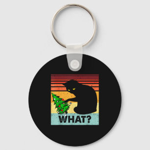 Porte-clés Cadeau drôle de chat noir Poussant l'arbre de Noël