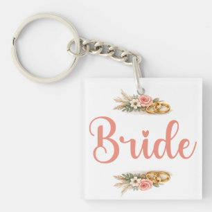 Porte-clés Cadeau Élégant Rose Floral Boho Mariée Fiancé