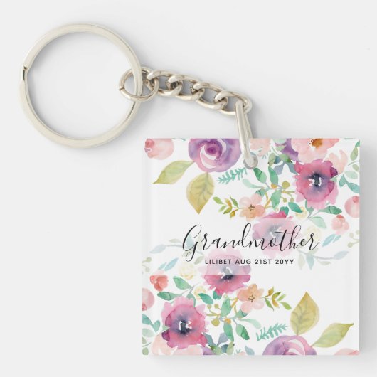 Porte-clés Cadeau Grandma - Jolie Plum Fleurs roses Perosonal (Devant)