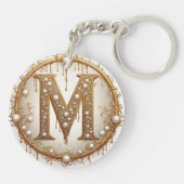Porte-clés Cadeau Initiale M Monogramme Doré Pour Elle (Dos)