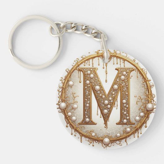 Porte-clés Cadeau Initiale M Monogramme Doré Pour Elle (Devant)