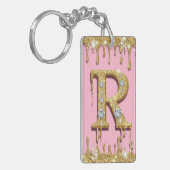 Porte-clés Cadeau Lettre Initiale R Diamant Or Rose (Devant gauche)