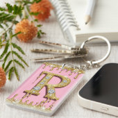 Porte-clés Cadeau Lettre Initiale R Diamant Or Rose (Devant droit)