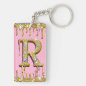 Porte-clés Cadeau Lettre Initiale R Diamant Or Rose (Dos)