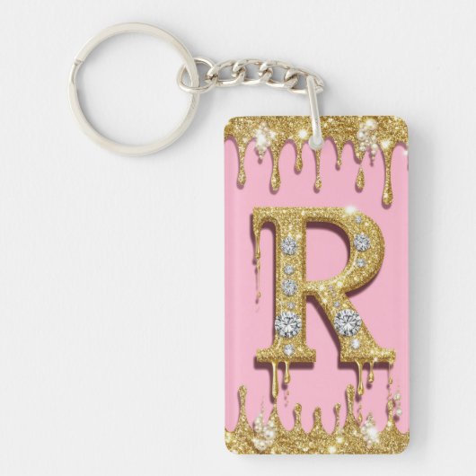 Porte-clés Cadeau Lettre Initiale R Diamant Or Rose (Devant)