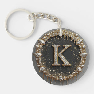 Porte-clés Cadeau lettre K diamant noir or