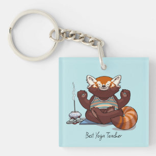 Porte-clés Cadeau Meilleur Professeur de Yoga Panda Roux Illu