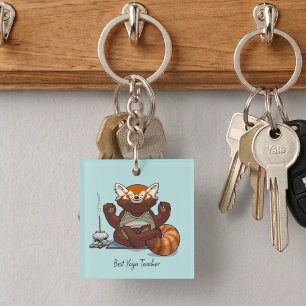 Porte-clés Cadeau Meilleur Professeur de Yoga Panda Roux Illu