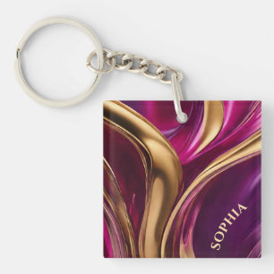 Porte-clés Cadeau moderne pour elle- Fuchsia violet et or-