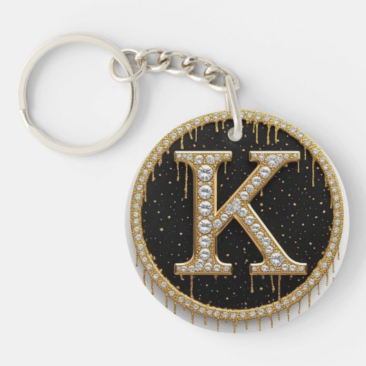 Porte-clés Cadeau monogramme K or diamant (Devant)