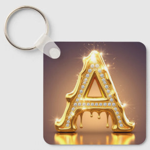 Porte-clés Cadeau Monogramme Lettre A en Or avec Diamants qui