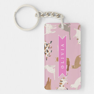Porte-clés Cadeau personnalisé à motif de chat rose mignon po