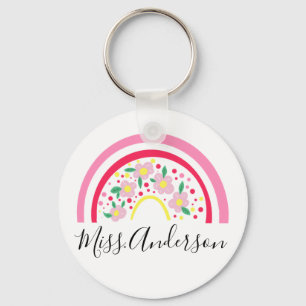 Porte-clés Cadeau personnalisé de professeur Arc-en-ciel Rose