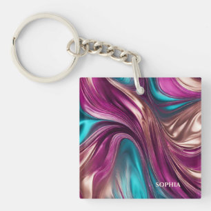 Porte-clés Cadeau Personnalisé Moderne-Magenta, Or Turquoise-