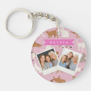 Porte-clés Cadeau Personnalisé Motif de Chat Rose Mignon pour