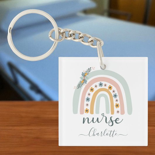 Porte-clés Cadeau Personnalisé Rainbow Nurse Nom Cadeau Pour