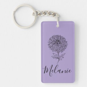 Porte-clés Cadeau personnalisé septembre Aster Flower pour la