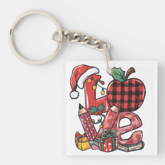 Porte-clés Cadeau pour Enseignant | Joyeux Noël Amour (Devant)