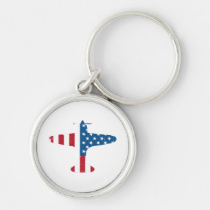 Porte-clés Cadeau pour pilote vétéran d'avion avec drapeau am