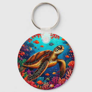 Porte-clés 🐢 Cadeau Tortue de Mer Récif Corallien pour les A