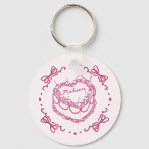 Porte-clés Cadeaux Coquette Gâteau Cerise Rétro Cœur Rose