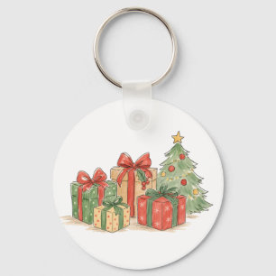 Porte-clés Cadeaux de Noël empilés avec arbre pour cadeau de