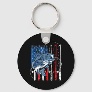 Porte-clés Cadeaux de pêcheur de drapeau américain vintage pê