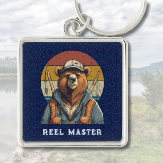 Porte-clés Cadeaux de retraite de l'ours vintage pour le pêch