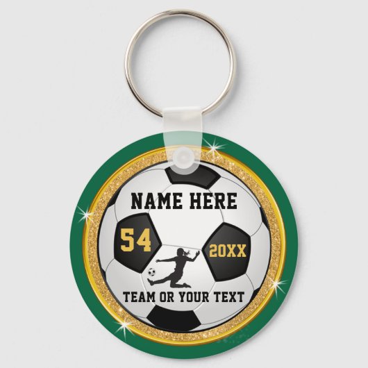 Porte-clés Cadeaux de soccer vert et or personnalisés pour fi (Recto)