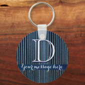 Porte-clés Cadeaux de texte personnalisés rayés bleus (Recto)