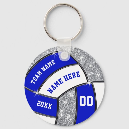 Porte-clés Cadeaux de volley-ball personnalisés, Argent Bleu (Recto)